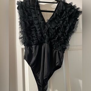 NWOT Black Ruffled Bodysuit